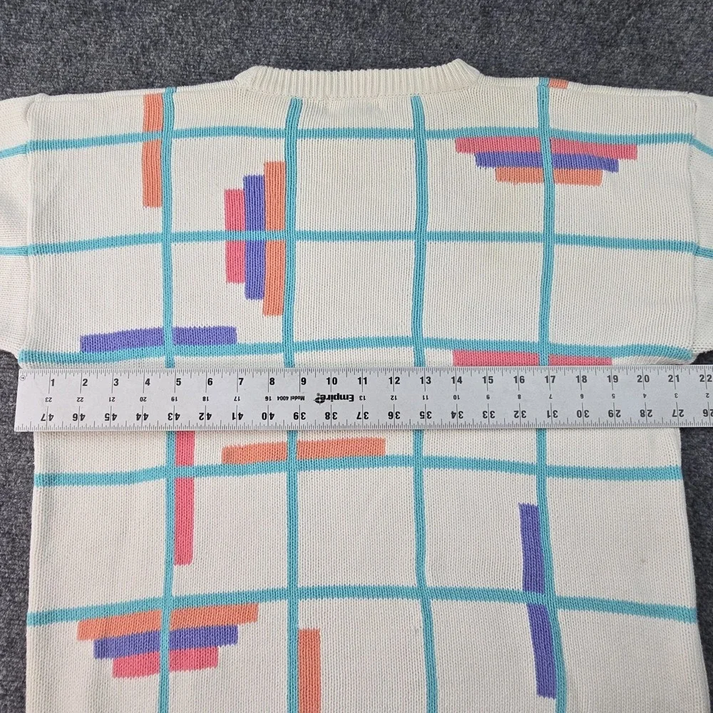IZOD Club USA 100% Cotton Geometric Sweater Vintage 80s Womens L‎ Abstract Knit